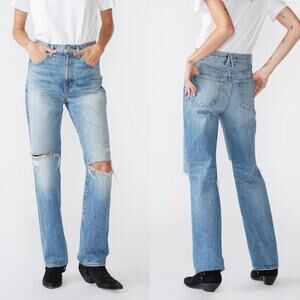 SLVRLAKE Light Blue High Rise Straight Leg Distressed London Jeans - 24